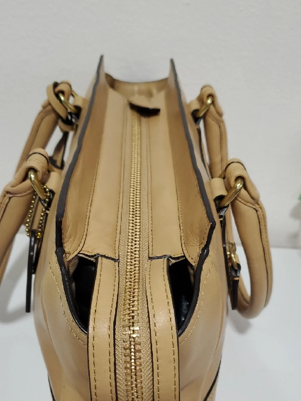 Coach Tan Leather Tote with Tassel Charm